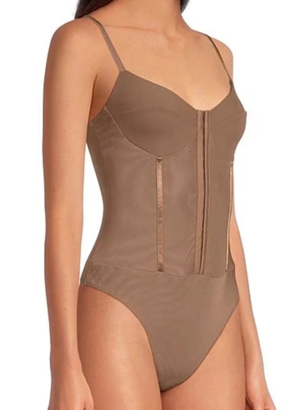 Free People Night Rhythm Corset Bodysuit Brown Cocoa Large NWOT